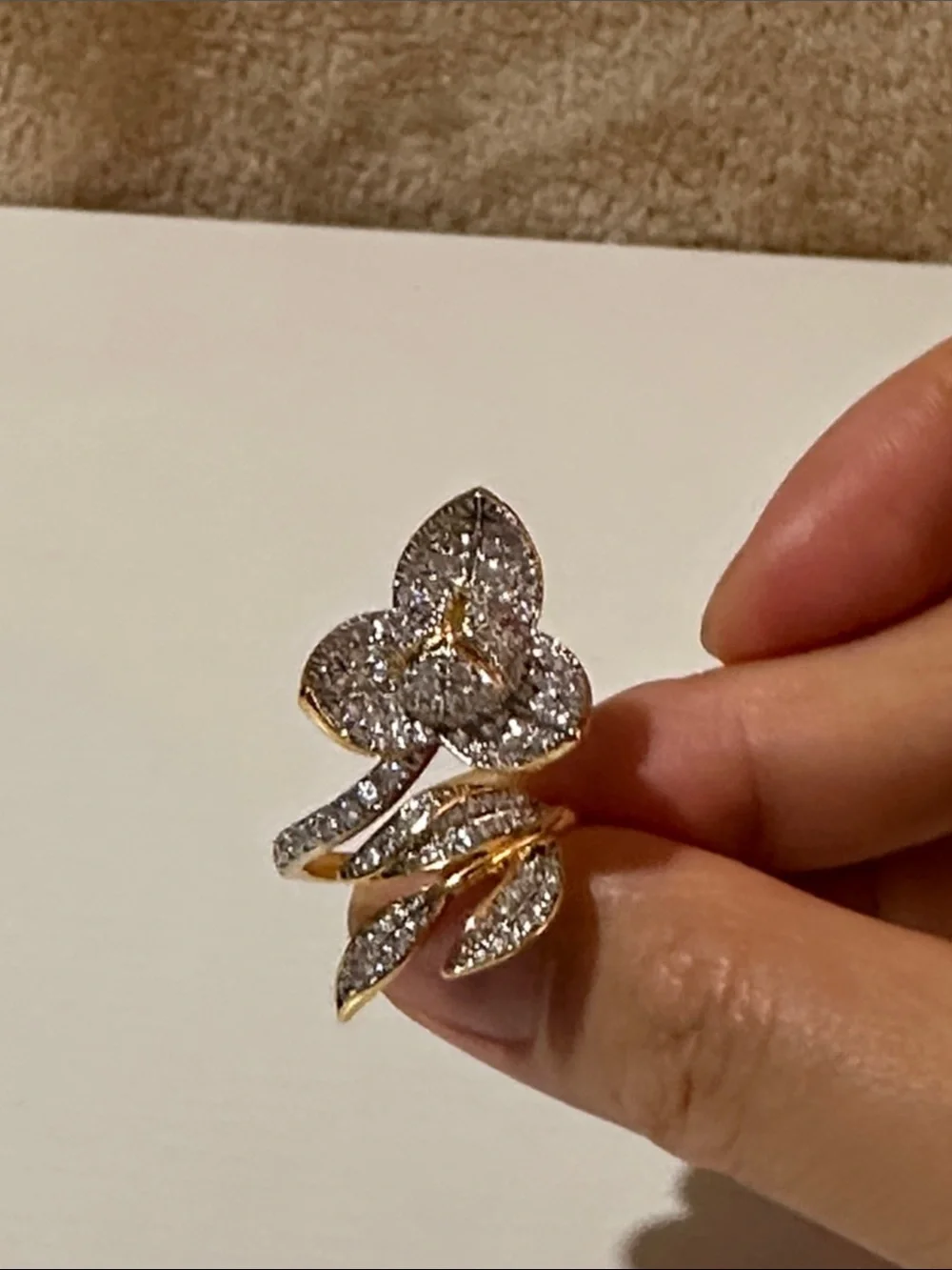 Gold and Silver Leaf Cluster Cocktail Ring - Women's Jewelry